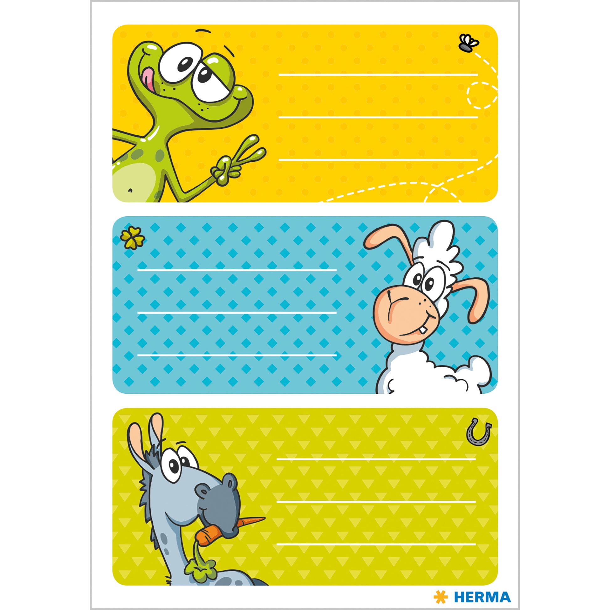 HERMA Vario Schuletiketten – Motiv Witzfiguren – 35 × 76 mm, Abgerundete Ecken, 9 Stk, 3 Bogen