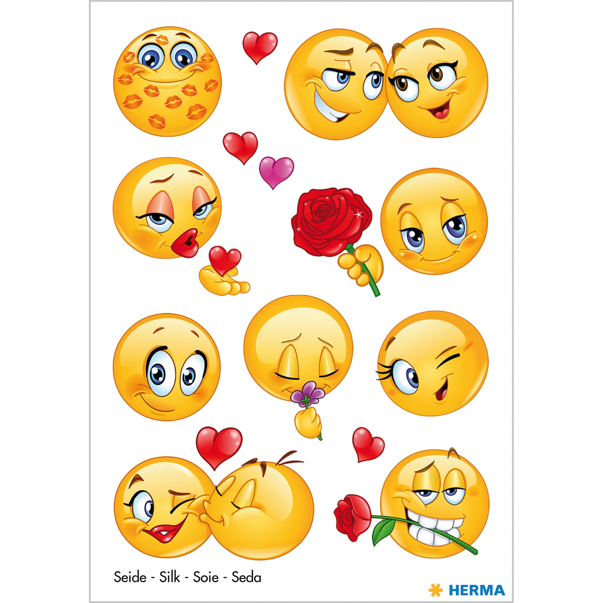 HERMA Schmucketiketten Love Faces – 9 Stück – permanent – mehrfarbig