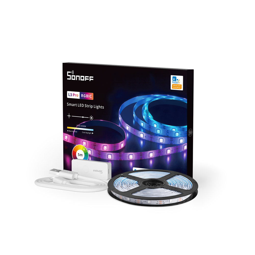 Sonoff LED-Streifen Aussen – 5 m – RGBIC – 5 V – WLAN, Bluetooth – für Alexa, Google Assistant