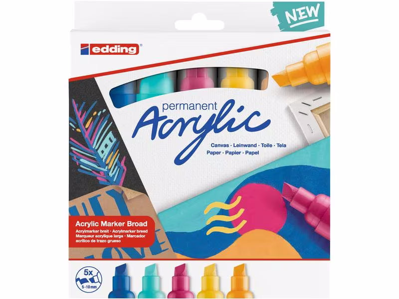 Edding Acrylmarker – blau, pink, türkis, gelb, 5er