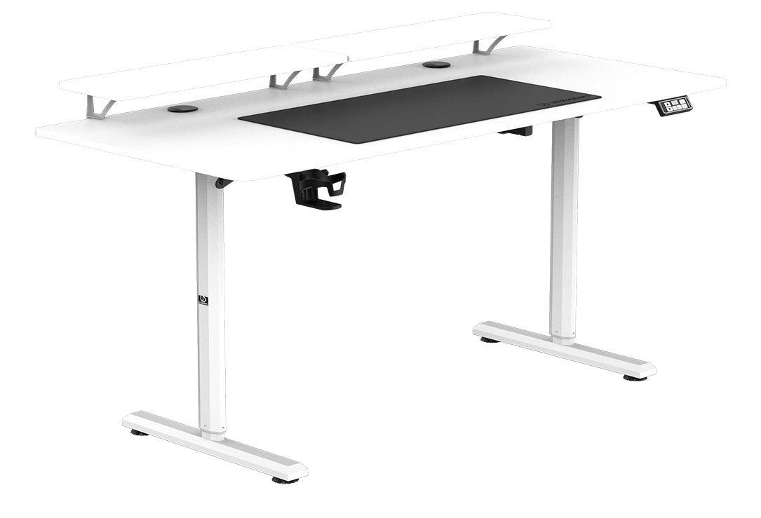 Ultradesk Highlander XXL Gaming-Tisch – 160 × 70 cm, elektrisch höhenverstellbar, weiss, Holz