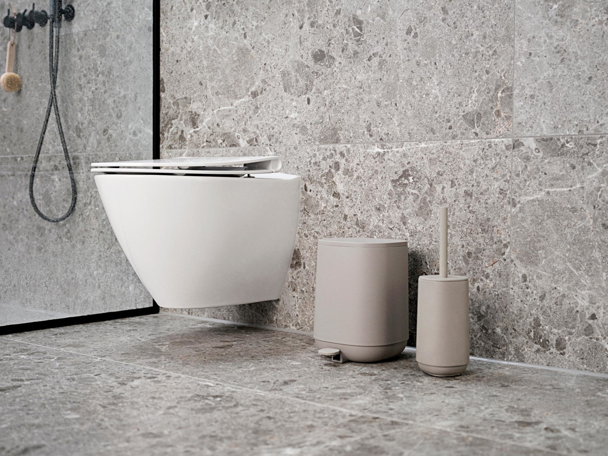 Zone Denmark Tisch-Abfallbehälter Time – 3 l – Kunststoff, Betonfarbe – Ø 208 × H 275 mm