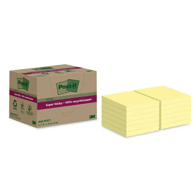 Post-it Haftnotizen Super Sticky – 76×76 mm – Gelb, 12×70 Blatt, PEFC