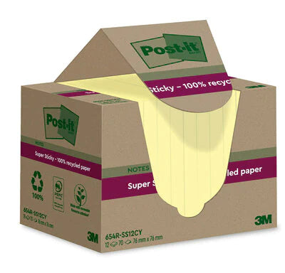 Post-it Haftnotizen Super Sticky – 76×76 mm – Gelb, 12×70 Blatt, PEFC