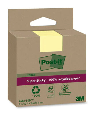 Post-it Super Sticky Haftnotizen – 76×76 mm – gelb, 3×70 Blatt, PEFC