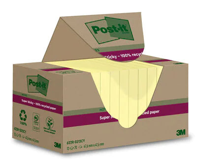 Post-it Haftnotizen Super Sticky – 47,6×47,6 mm – Gelb, 12×70 Blatt, PEFC