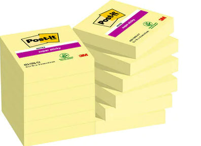 Post-it Haftnotizen Super Sticky – 47,6×47,6 mm – Gelb, 12×90 Blatt, PEFC