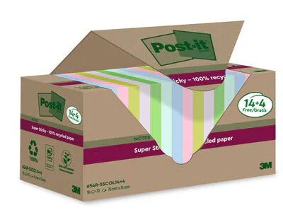 Post-it Haftnotizen Super Sticky – 76×76 mm – sortiert, 18×70 Blatt, PEFC