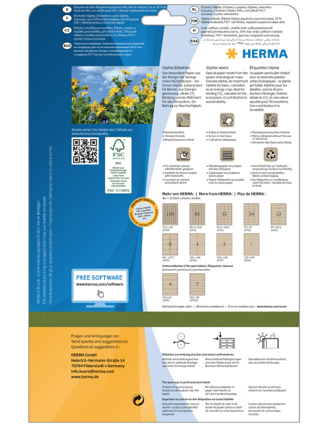 HERMA Drucketiketten, 36 mm × 17 mm, braun, Papier, permanent, 20 Blatt (1600 Etiketten)
