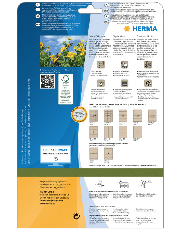 HERMA Drucketiketten, 97 mm × 42 mm, braun, Papier, permanent, 240 Etiketten (20 Blatt)