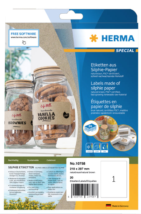 HERMA Spezialetiketten, 210 mm × 297 mm, braun, Papier, permanent, 20 Blatt