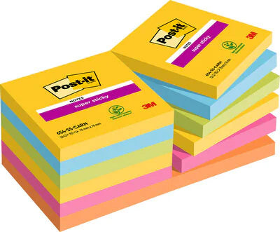 Post-it Carnival Collection Haftnotizen – 76 × 76 mm – sortiert, Super Sticky, 90 Blatt/Block, 12er-Pack, PEFC