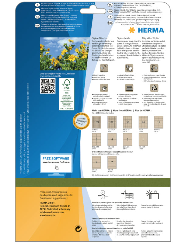 HERMA Druckeretiketten, 99 mm × 68 mm, braun, Papier, permanent, 20 Blatt (160 Etiketten)