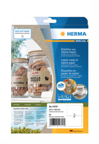 HERMA Etiketten, 210 mm × 148 mm, braun, Papier, permanent, 20 Blätter (40 Etiketten)
