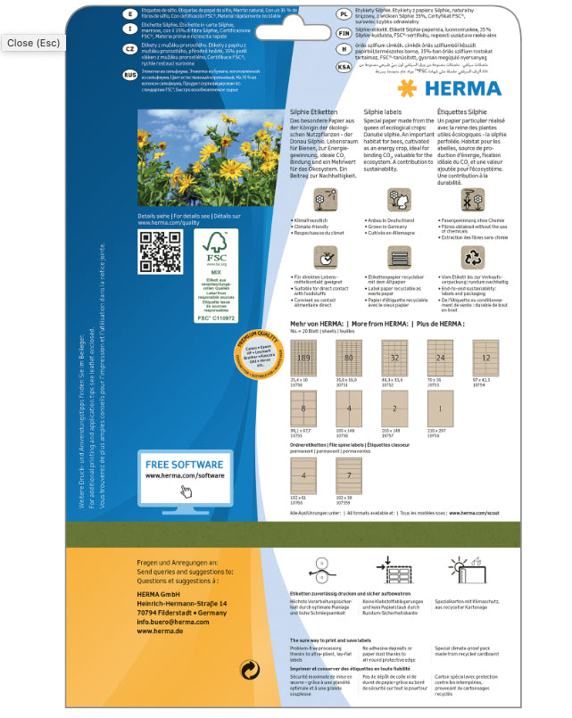 HERMA Etiketten, 192 mm × 38 mm, braun, Papier, permanent, 20 Blätter (140 Etiketten)