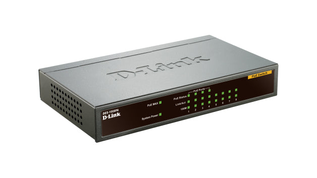 D-Link DES-1008PA – Unmanaged L2 Switch – 8× 10/100, PoE, PoE-Budget 52 W