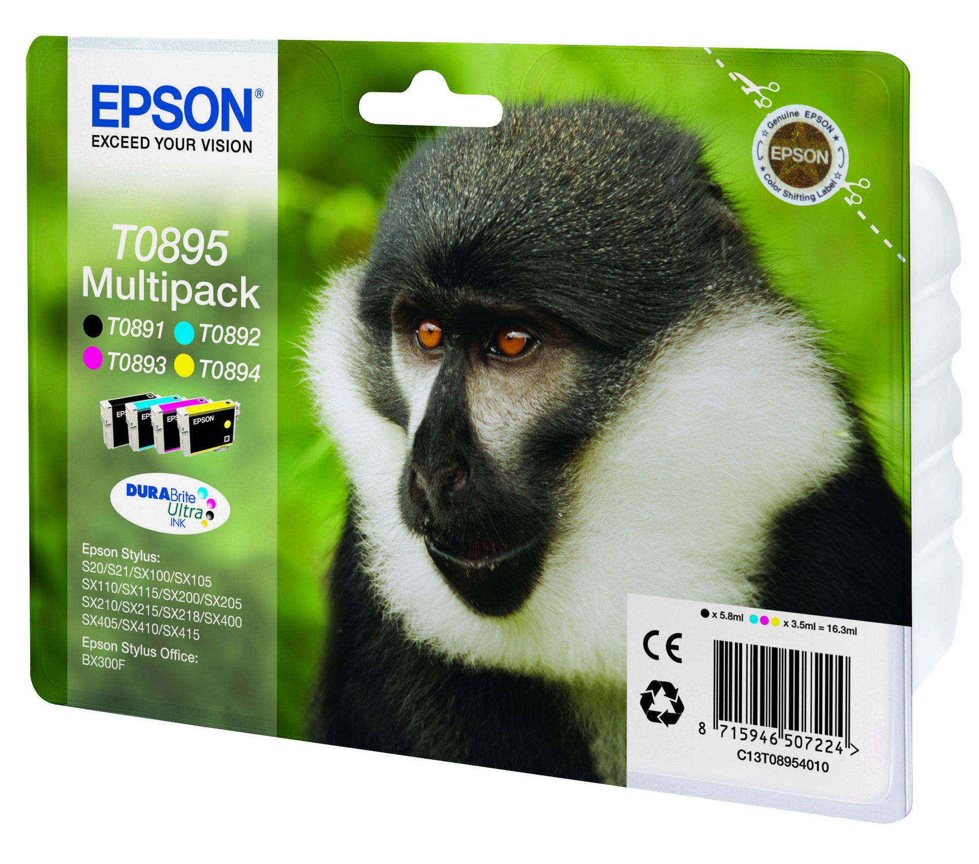 Epson T0895 Tintenpatronen-Multipack, Schwarz/Cyan/Magenta/Gelb (Original)