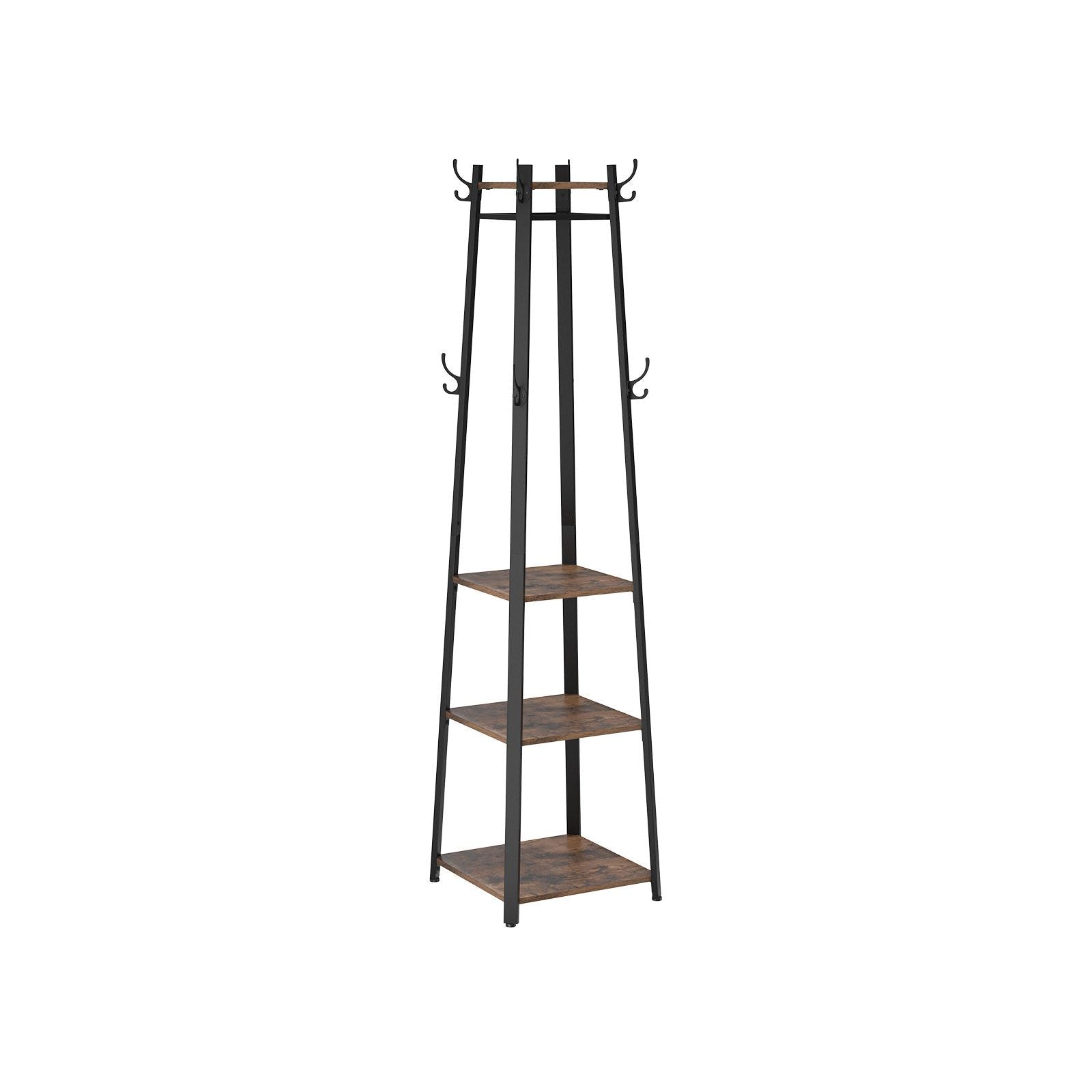 Vasagle Garderobenständer – 4 Haken, Stahl/Spanplatte, Schwarz/Braun, 45 × 45 × 181 cm