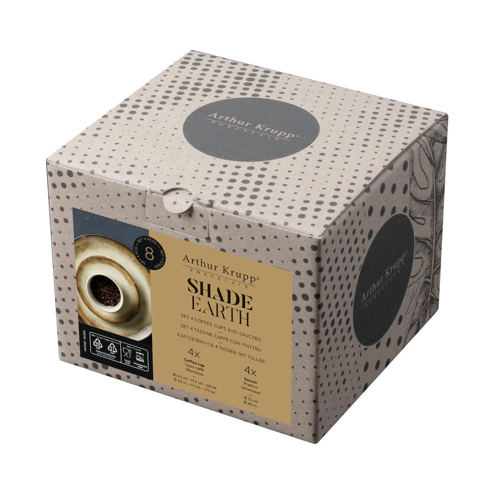 Arthur Krupp Espressotasse Shade – Set 8-teilig, 100 ml, Porzellan, mit Unterteller, spülmaschinenfest