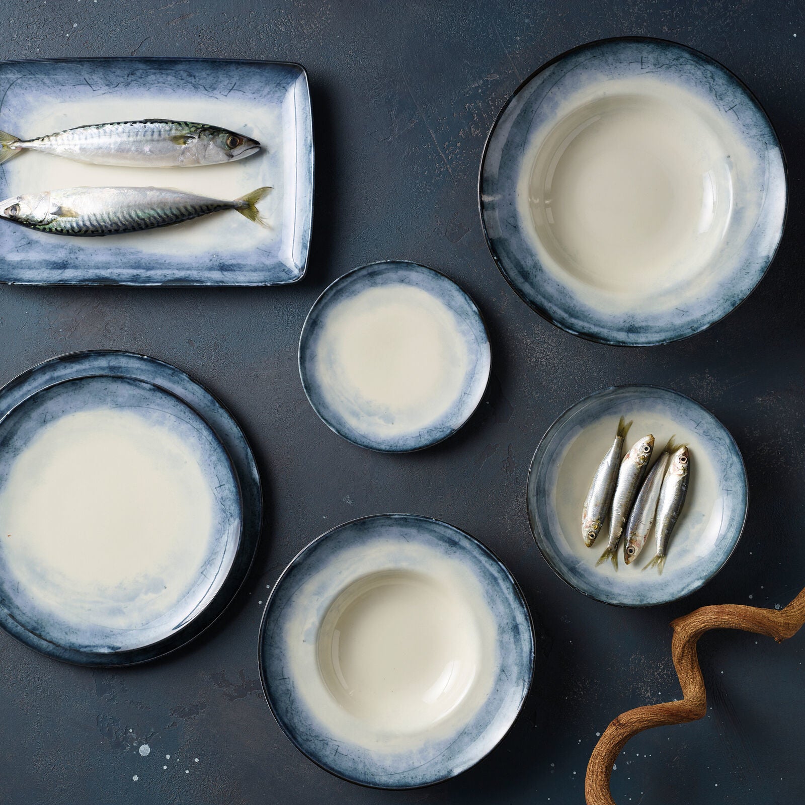 Arthur Krupp Pastateller Shade – 4er Set, Ø 27,0 cm, Porzellan, Blau/Weiss, spülmaschinenfest
