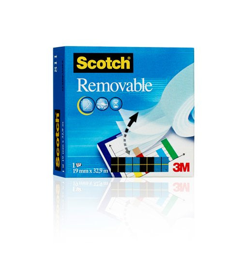 Scotch Büro-Klebeband wiederablösbar – repositionierbar, klar, Zelluloseacetat, 19 mm × 33 m, Kern Ø 25 mm