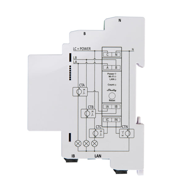 Shelly Pro 3EM – Energiezähler – 3-Phasen, 120 A, LAN/WLAN