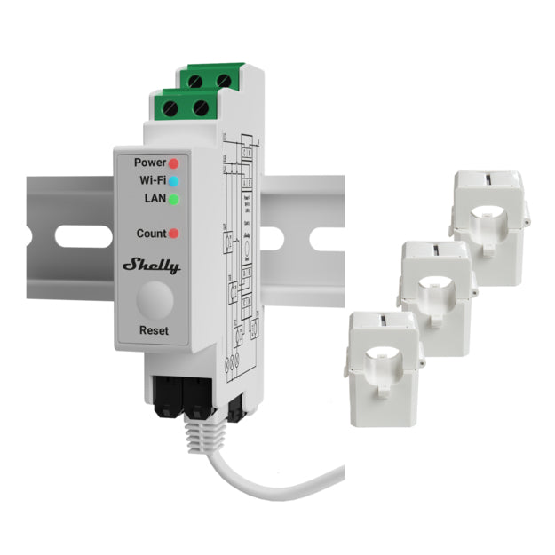 Shelly Pro 3EM – Energiezähler – 3-Phasen, 120 A, LAN/WLAN