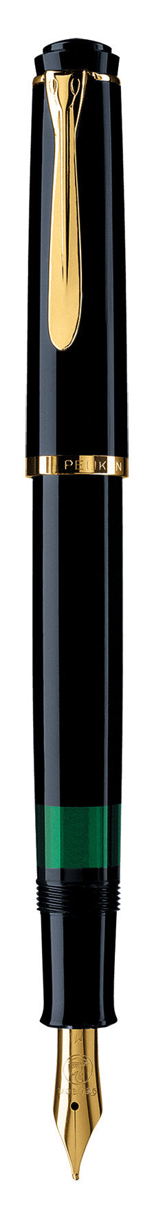 Pelikan M 200 vergoldet – Federspitze F – Schwarz – Edelstahl-Feder