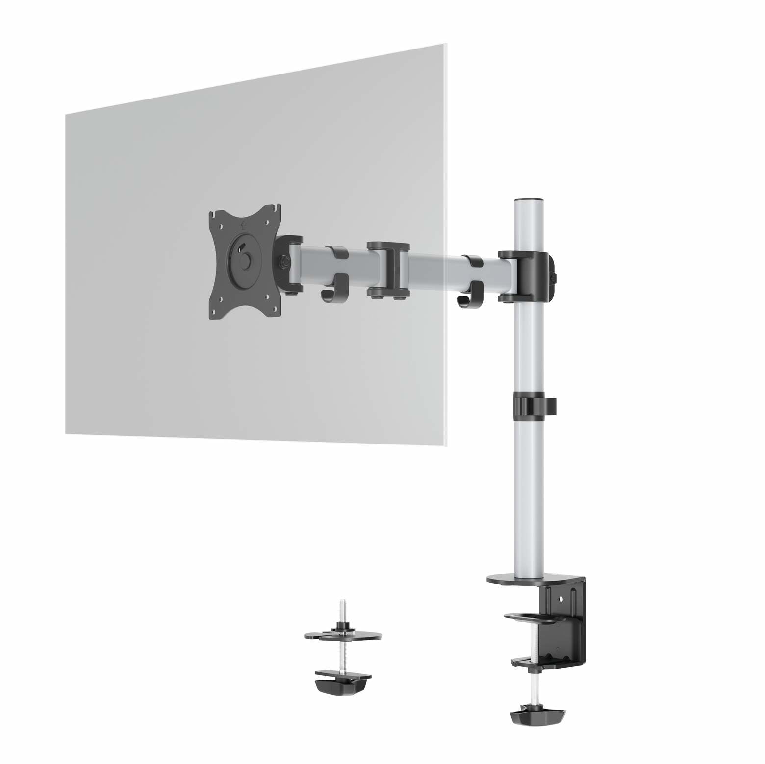 Durable Select – Monitorhalterung, Tischklemme, bis 27", VESA 75 × 75/100 × 100 mm, 8 kg, silber metallic