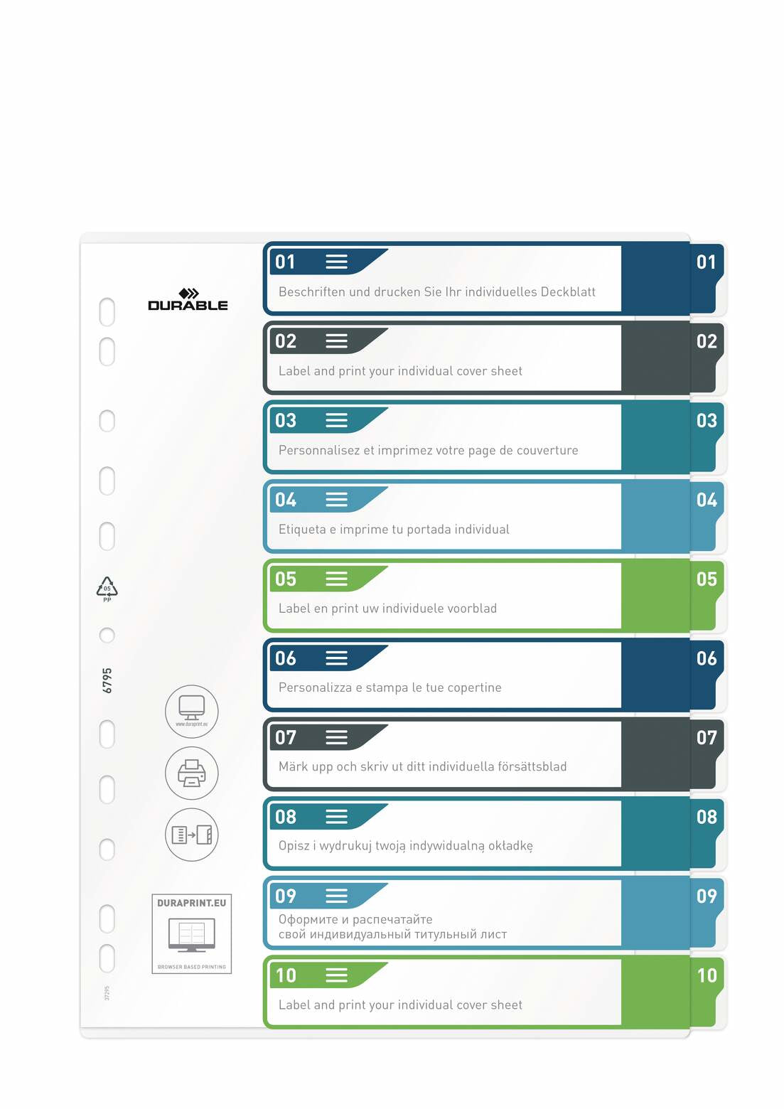 Durable Register A4+ Überbreit Hoch – Nummeriert 1–10, 10 Taben, Mehrfarbiges PP, mit Indexblatt