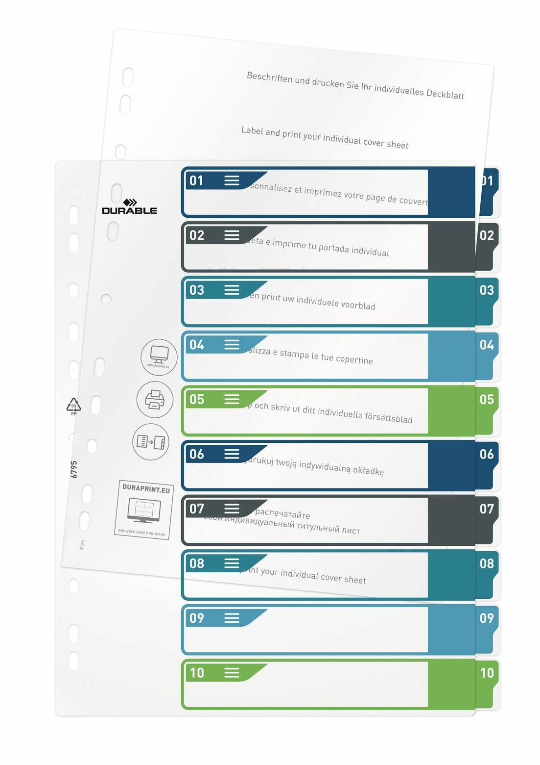 Durable Register A4+ Überbreit Hoch – Nummeriert 1–10, 10 Taben, Mehrfarbiges PP, mit Indexblatt
