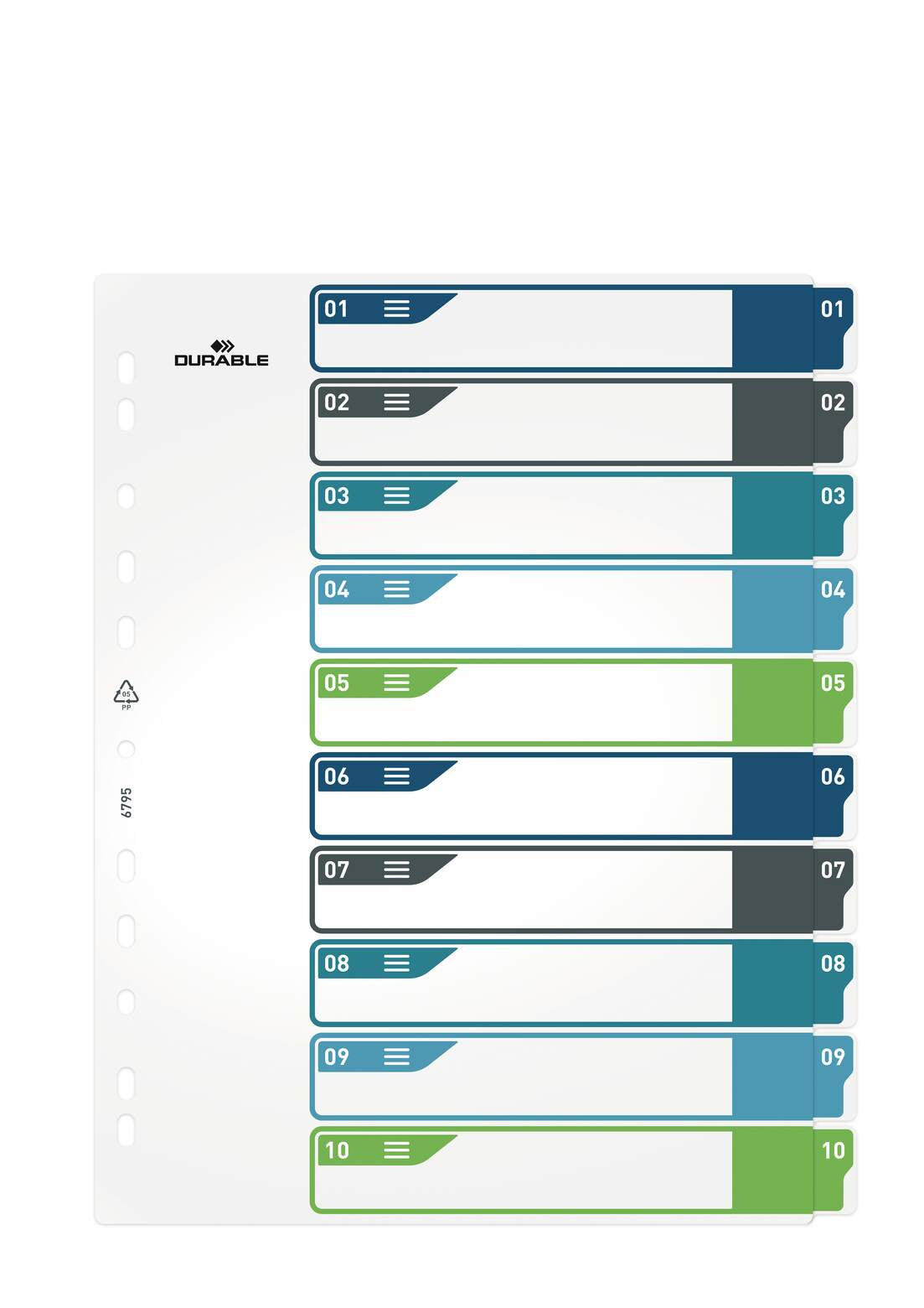 Durable Register A4+ Überbreit Hoch – Nummeriert 1–10, 10 Taben, Mehrfarbiges PP, mit Indexblatt
