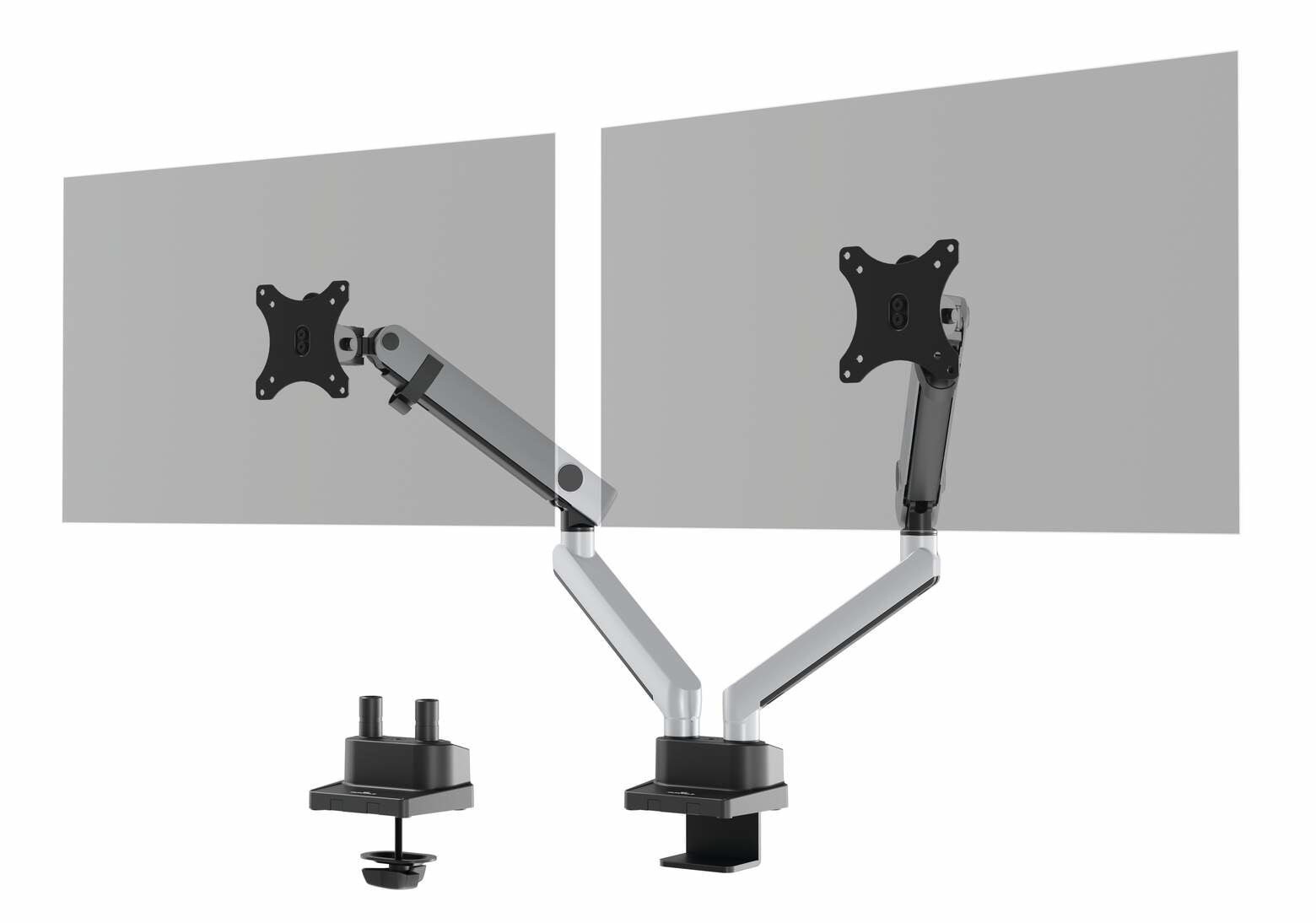 Durable Select Plus – Monitorarm, 2 Monitore, Tischklemme – bis 32", VESA 75 × 75/100 × 100 mm, Gasfeder
