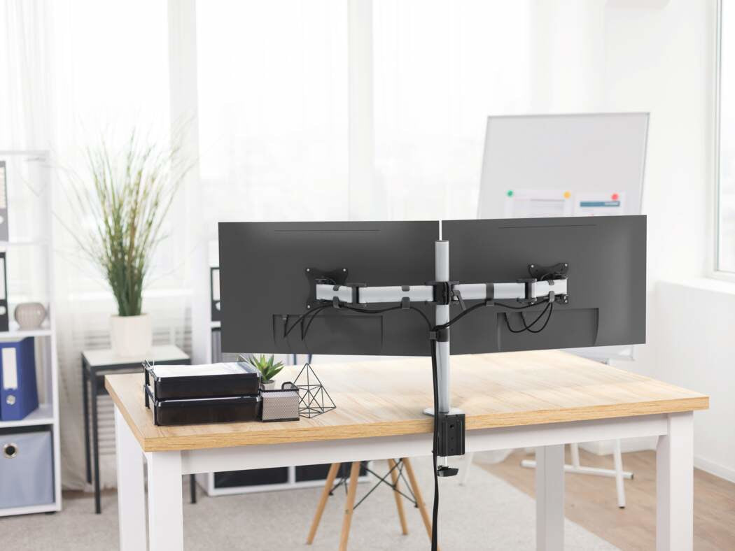 Durable Select – Monitorarm, 2 Monitore, Tischklemme, bis 27", VESA 75 × 75/100 × 100 mm, 8 kg