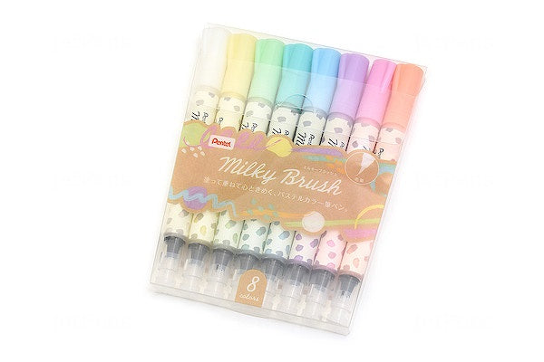 Pentel Non-Permanent-Marker Milky – Pinselspitze – Sortiert – 8er-Set