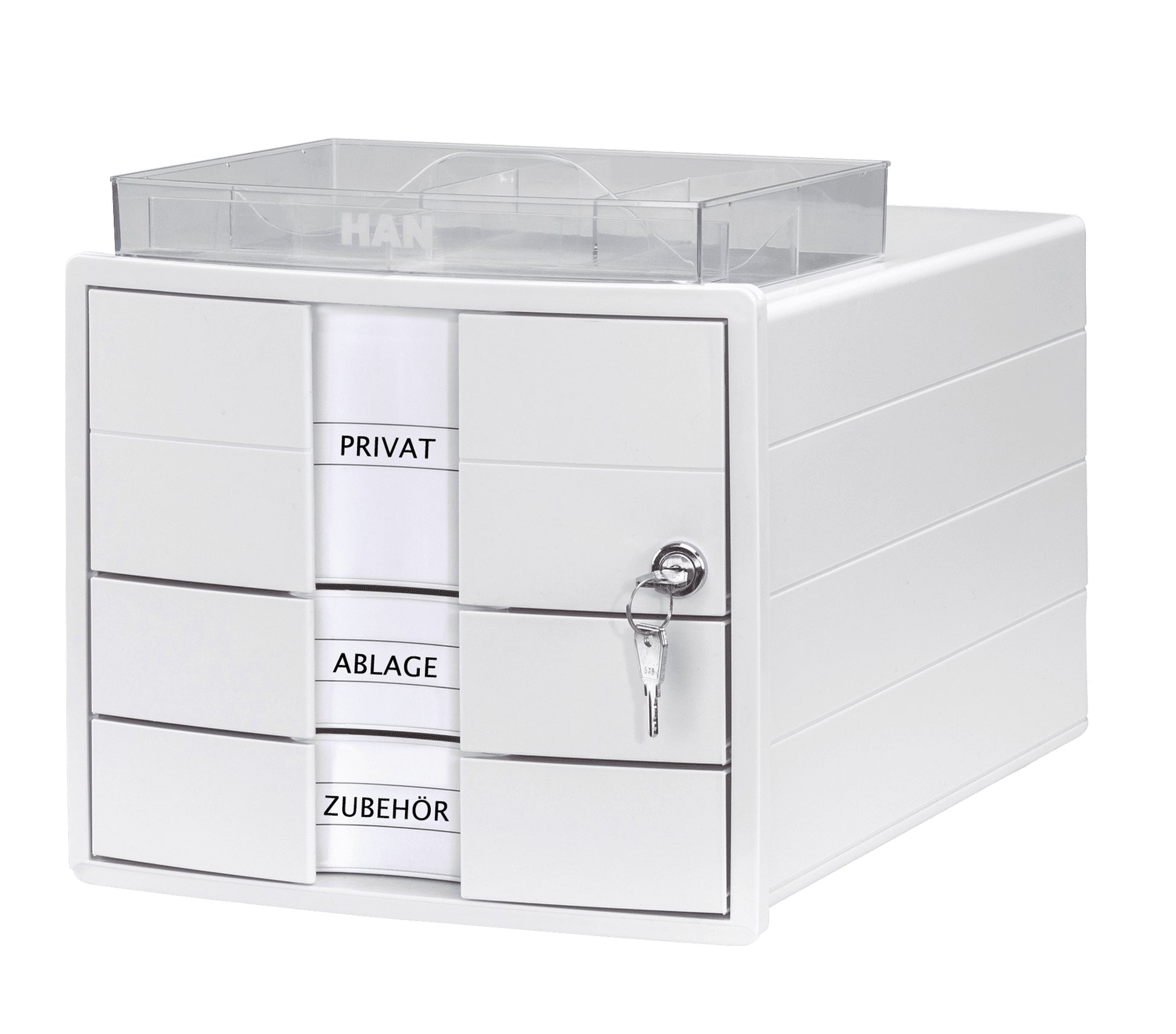 HAN Schubladenelement – 3 Schubladen, für A4/C4, abschliessbar, weiss, B 280 × H 235 × T 367 mm