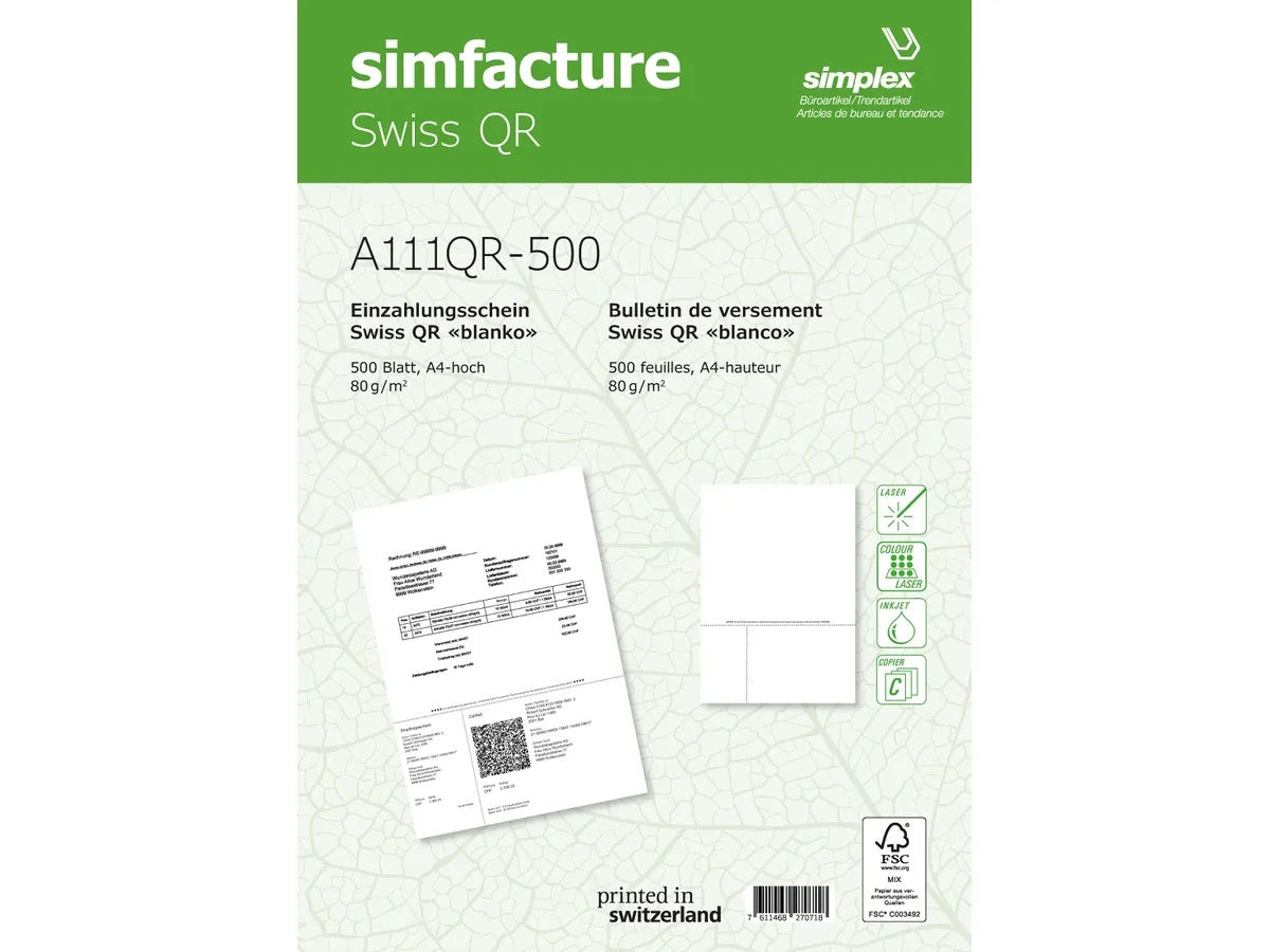 Simplex Formular - simfacture Swiss QR für QR-Rechnung, A4, 80 g/m²