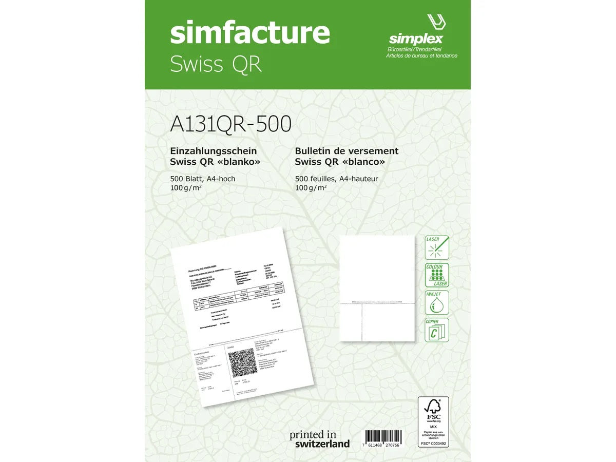 Simplex Formular - Swiss QR, für QR-Rechnung, A4