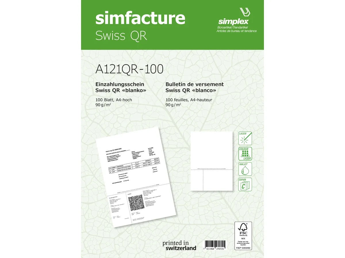 Simplex Formular – simfacture Swiss QR, A4