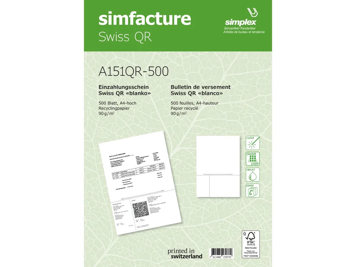 Simplex Formular – Swiss QR Recycling, für QR-Rechnung, A4
