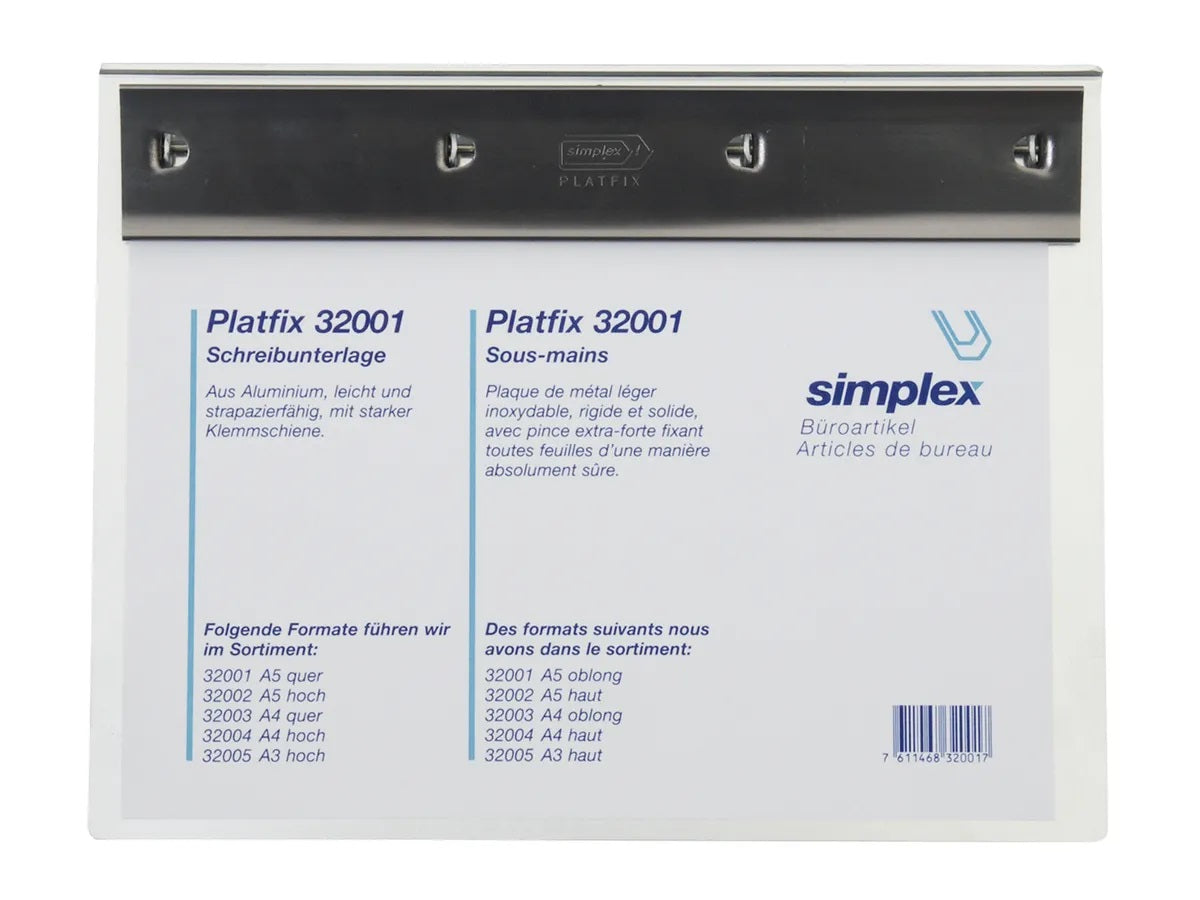Simplex Platfix Klemmbrett A5 quer – Aluminium, Silber