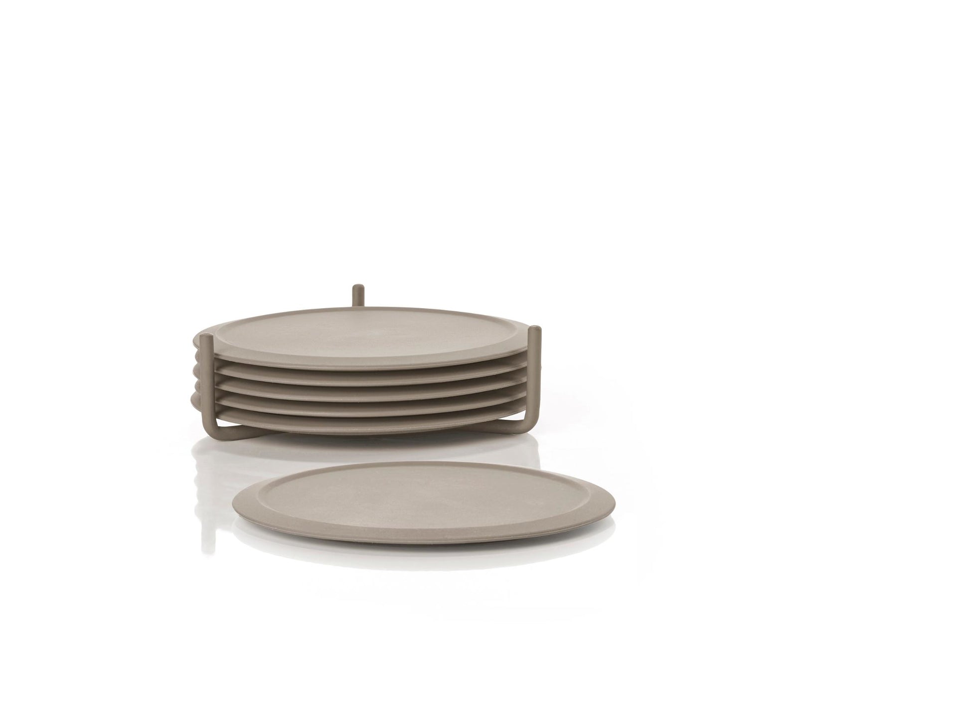 Zone Denmark Glasuntersetzer – 6er Set, Ø 10 cm, H 3,1 cm, Silikon/Metall, Taupe