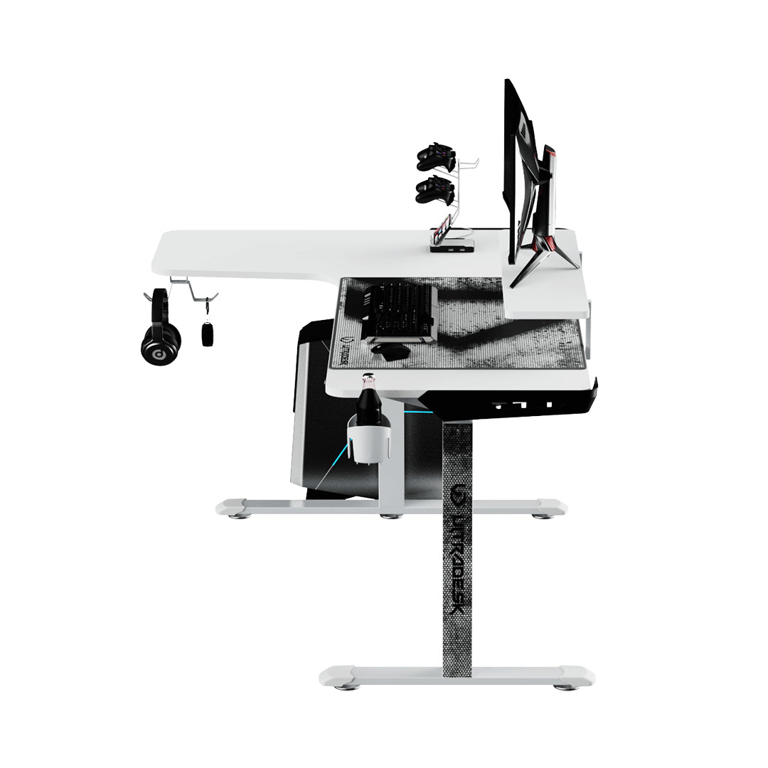 Ultradesk Winger Gaming-Tisch – höhenverstellbar, weiss, Stahl
