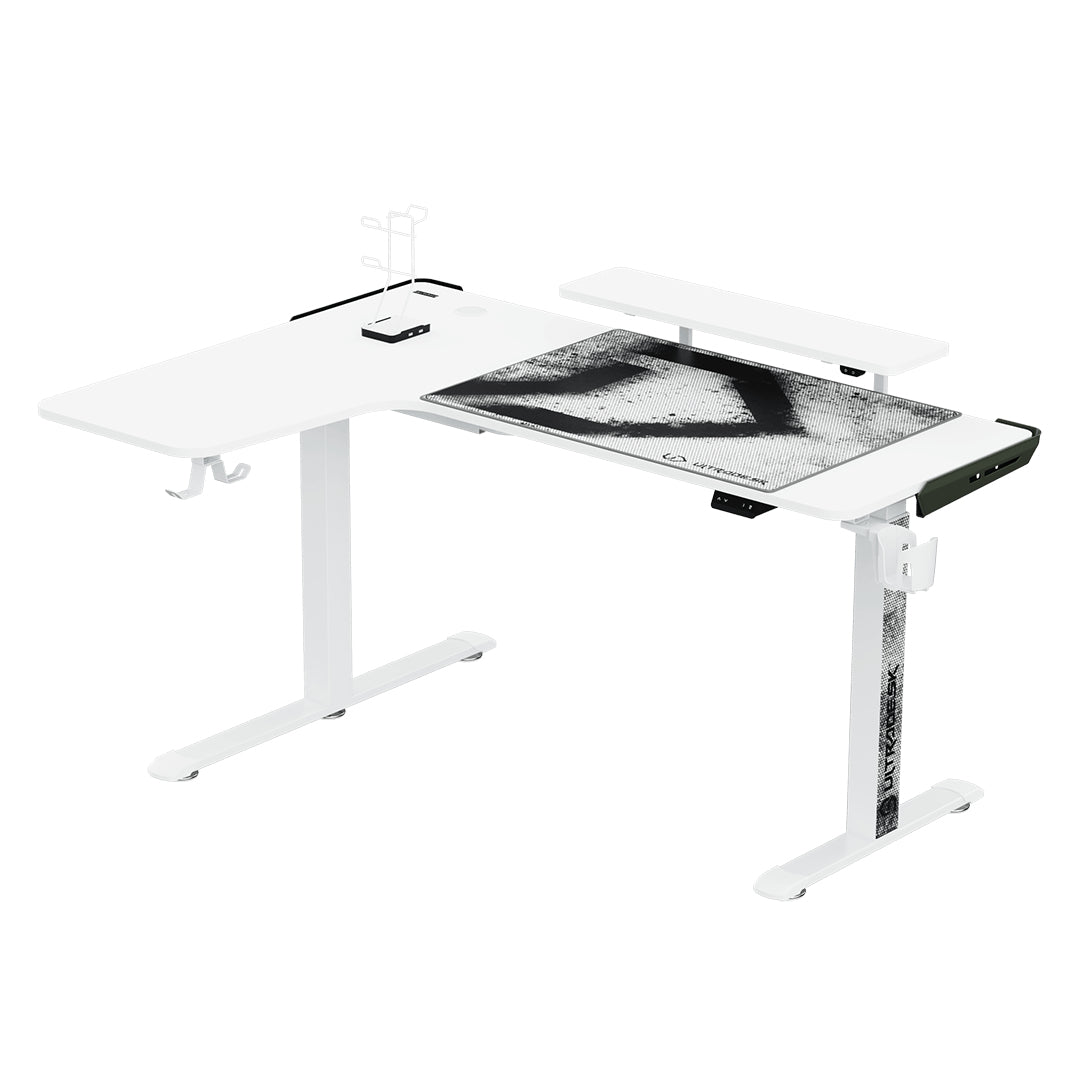 Ultradesk Winger Gaming-Tisch – höhenverstellbar, weiss, Stahl