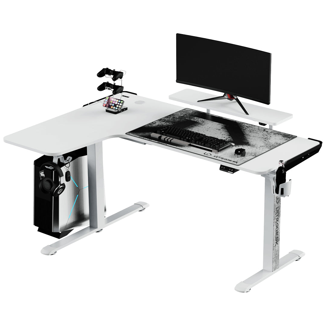 Ultradesk Winger Gaming-Tisch – höhenverstellbar, weiss, Stahl