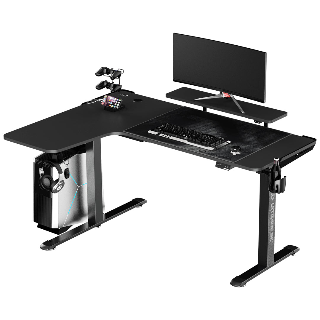 Ultradesk Winger Gaming-Tisch – 155 × 60 cm, höhenverstellbar, schwarz, Stahl