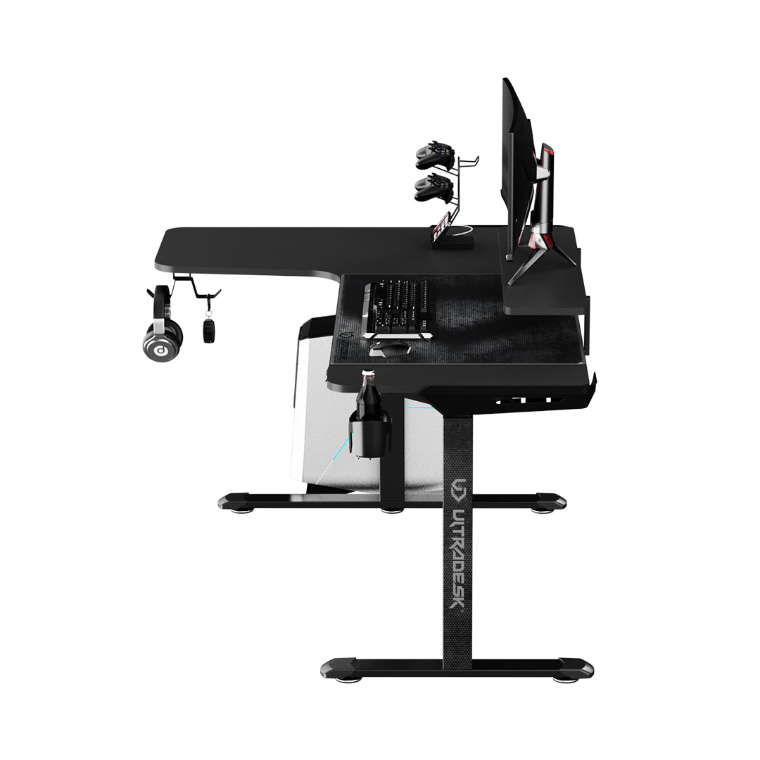 Ultradesk Winger Gaming-Tisch – 155 × 60 cm, höhenverstellbar, schwarz, Stahl