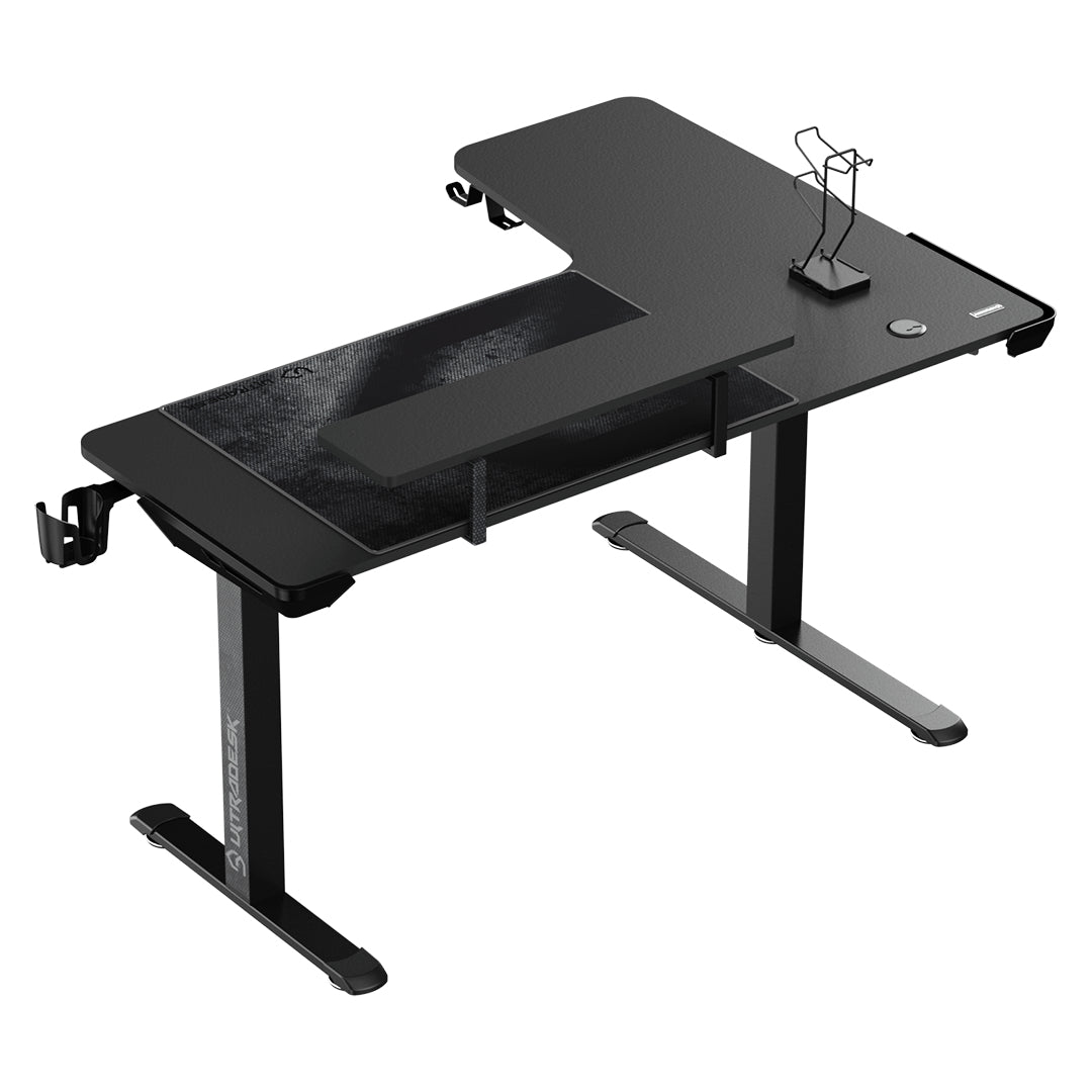 Ultradesk Winger Gaming-Tisch – 155 × 60 cm, höhenverstellbar, schwarz, Stahl