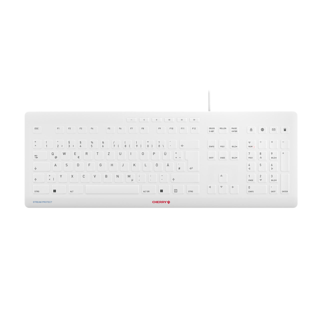 CHERRY Stream Protect – Tastatur, kabelgebunden (USB), DE-Layout (DE), Fullsize (mit Ziffernblock)