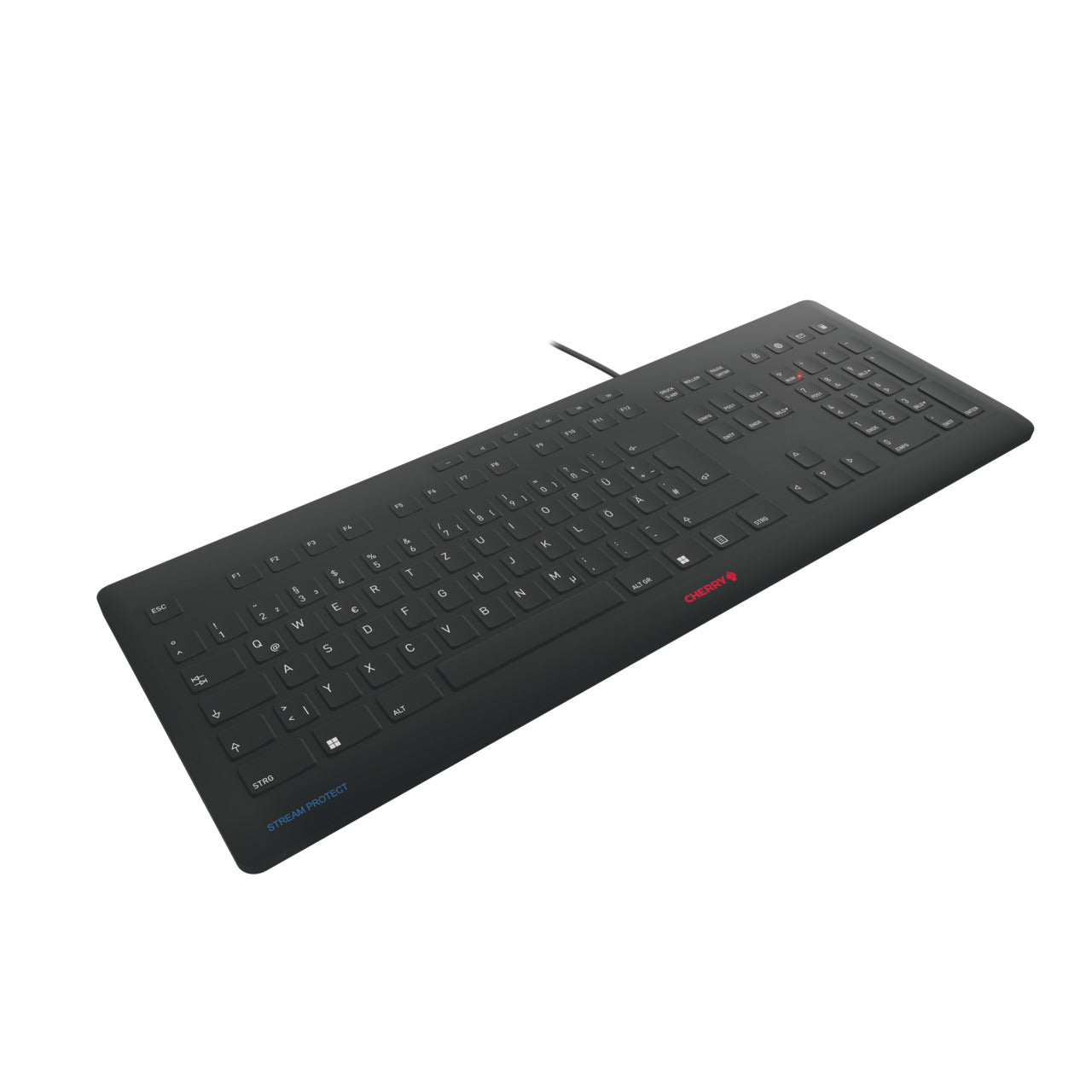 CHERRY Stream Protect – Tastatur, kabelgebunden (USB), DE-Layout (DE), Fullsize (mit Ziffernblock)